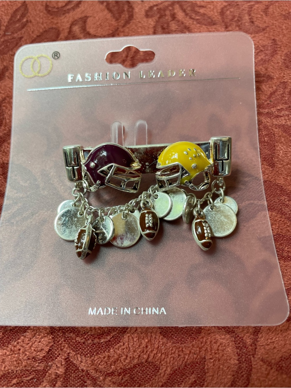 Football Pin Brooch purple and yellow